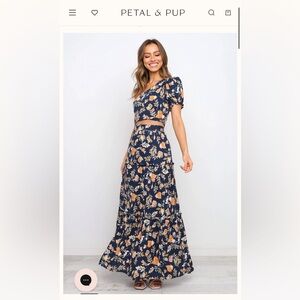 Petal & Pup Floral Maxi Dress - Navy and Orange
